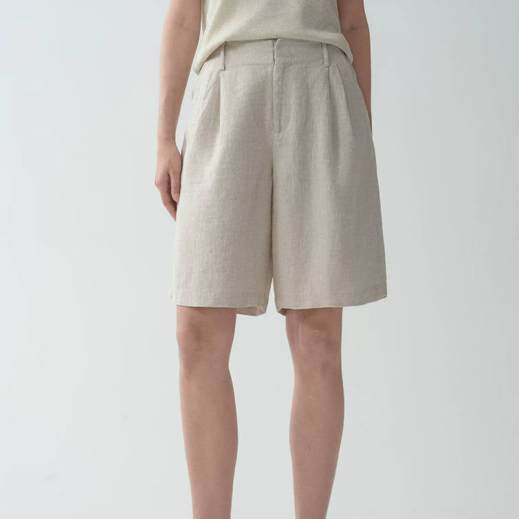 Summer Retro 100% Linen Solid Color Loose Elastic Waist Shorts