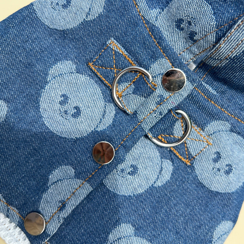 Denim Pet Shirt For Dogs & Cats | Summer Pet Outfit With Leash Attachment