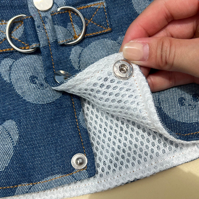 Denim Pet Shirt For Dogs & Cats | Summer Pet Outfit With Leash Attachment