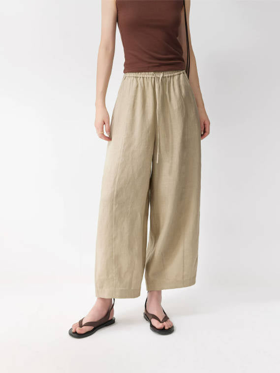 Summer Retro 100% Linen Loose Elastic Waist Cropped Pants Harem Pants