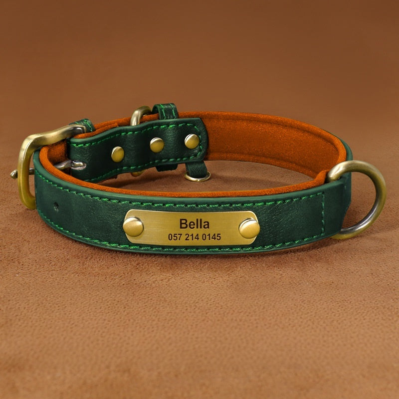 Custom Elegant Leather Adjustable Collar With Engravable Pet Tag