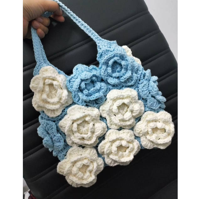 Spring Floral Handmade Crochet Color Block Hand Bag