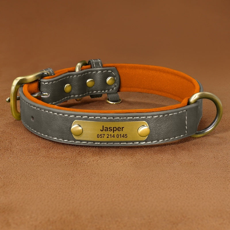 Custom Elegant Leather Adjustable Collar With Engravable Pet Tag