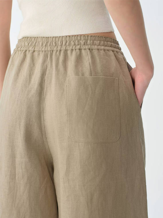 Summer Retro 100% Linen Loose Elastic Waist Cropped Pants Harem Pants