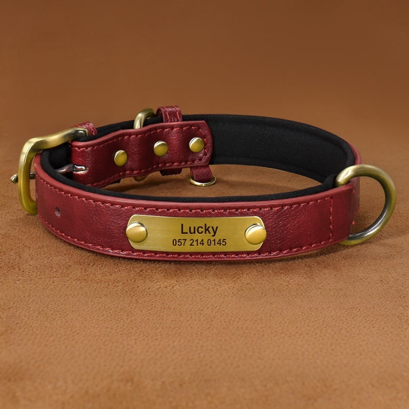 Custom Elegant Leather Adjustable Collar With Engravable Pet Tag