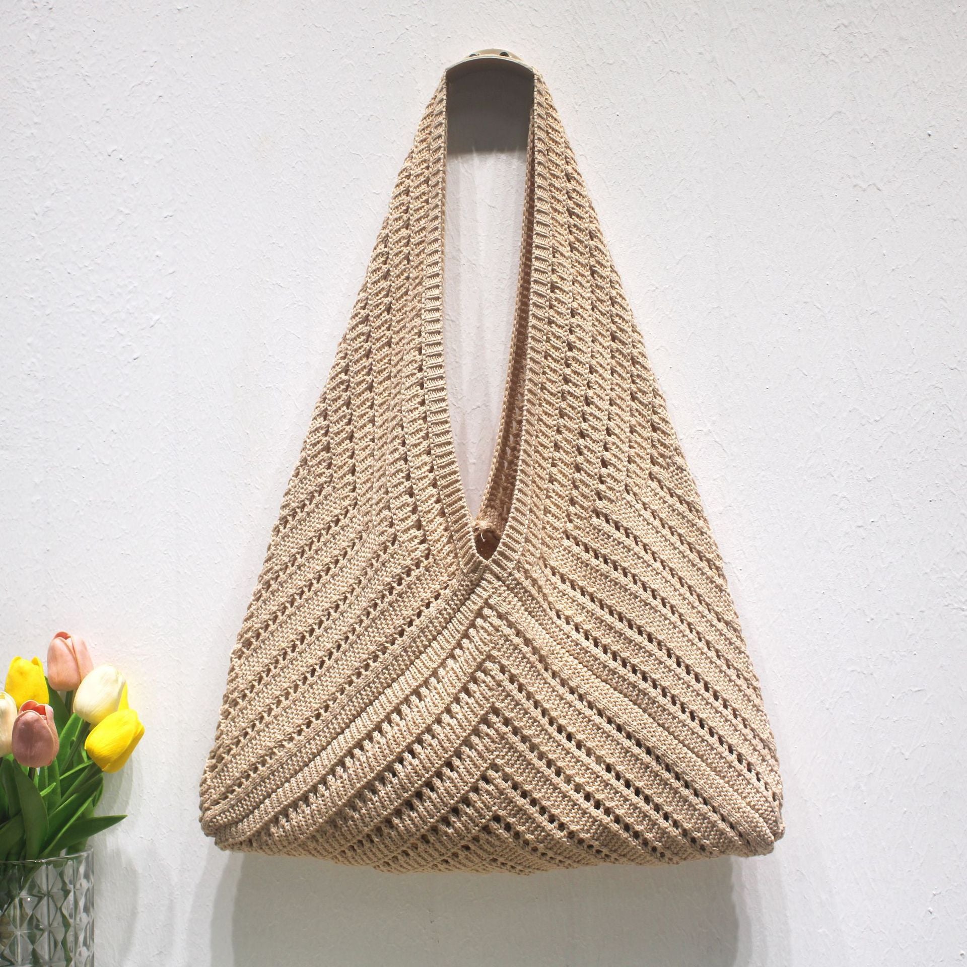 Summer Hollow Triangle Knitted Lightweight Tote Bag