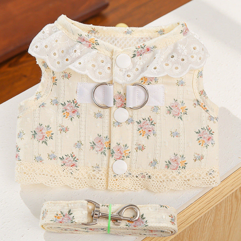Breathable Lace Harness Dress With Leash Set For Dogs & Cats
