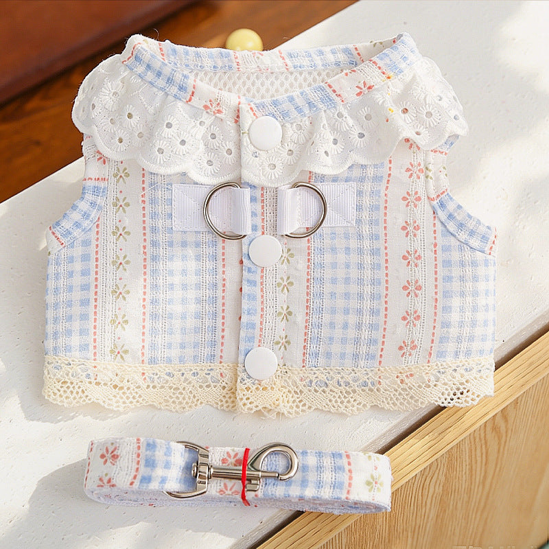 Breathable Lace Harness Dress With Leash Set For Dogs & Cats