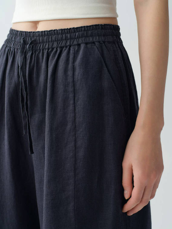 Summer Retro 100% Linen Loose Elastic Waist Cropped Pants Harem Pants