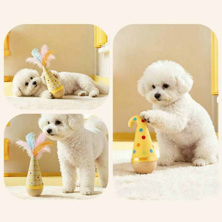 Feather Beech Wood Base Pet Teeth Grinding Interactive Tumbler Pet Toy