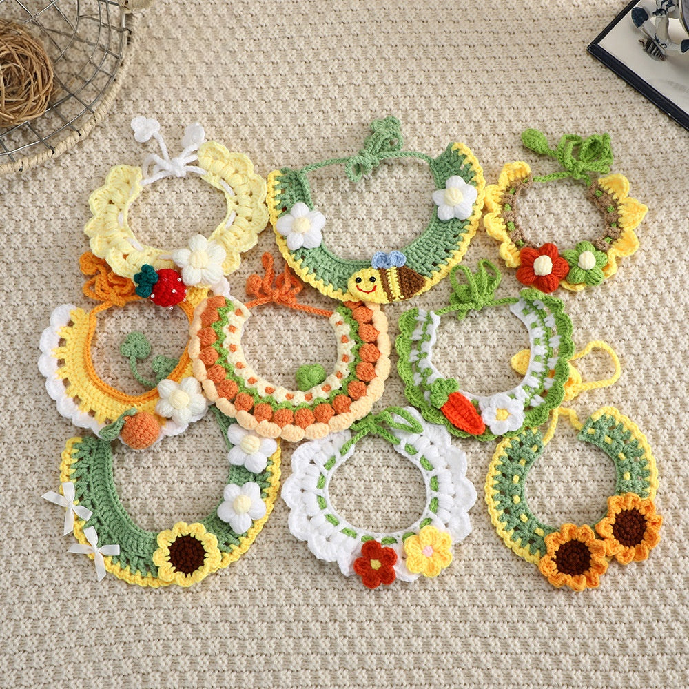 Handmade Crochet Cute Lace-Up Patchwork Small Pet Cat Bandana