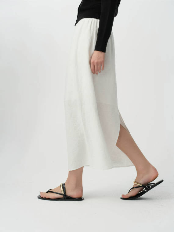 Vintage 100% Linen Elastic Waist Back Slit Office-Appropriate Skirt