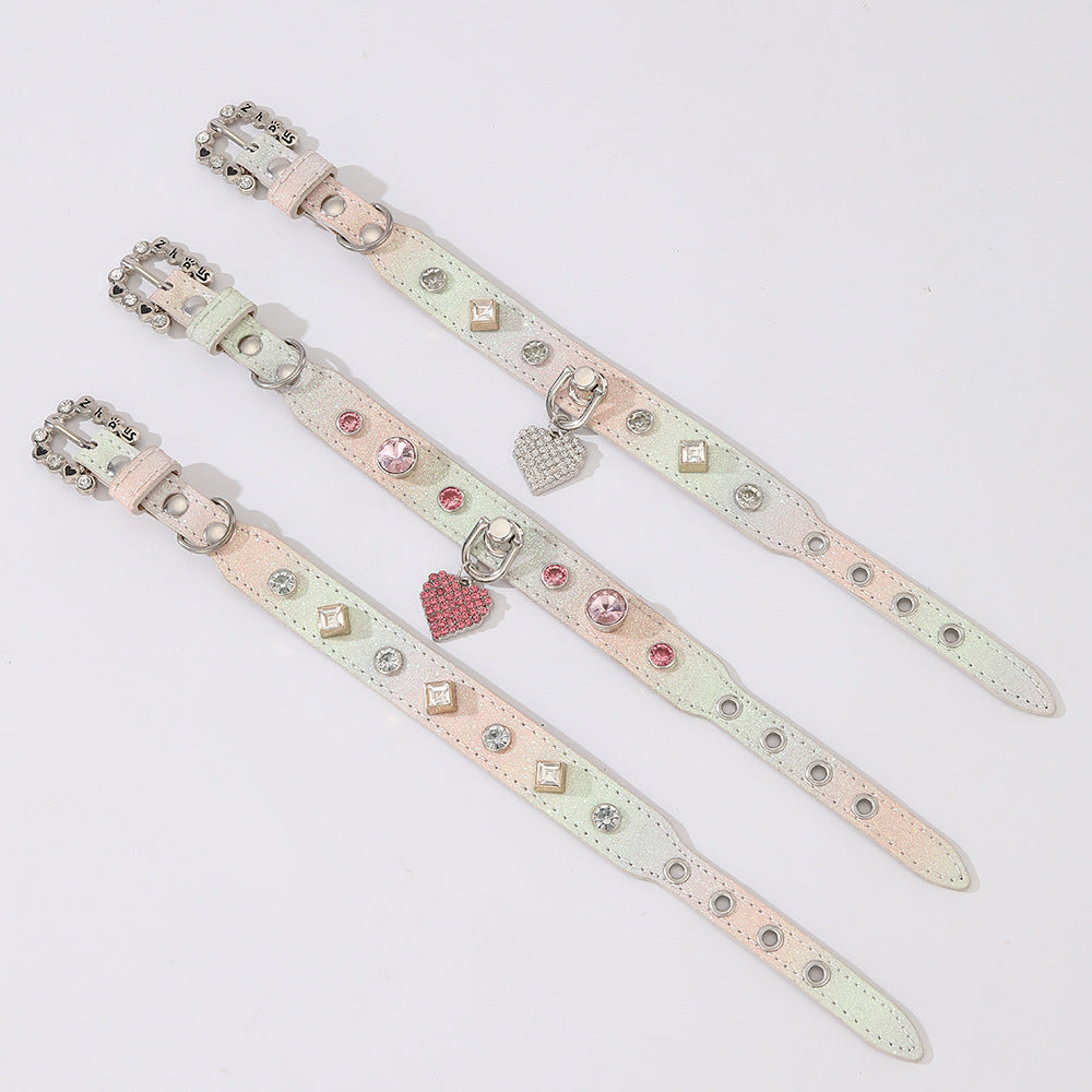 Collier pour animaux de compagnie réglable avec diamants et boucle de sécurité Gradient