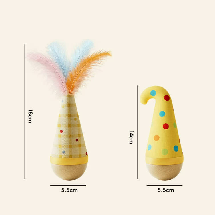 Feather Beech Wood Base Pet Teeth Grinding Interactive Tumbler Pet Toy
