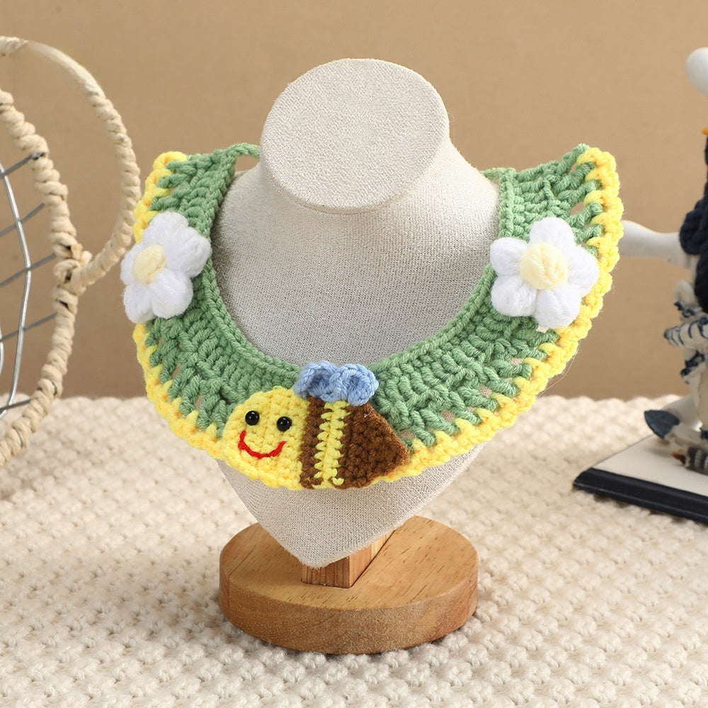 Handmade Crochet Cute Lace-Up Patchwork Small Pet Cat Bandana