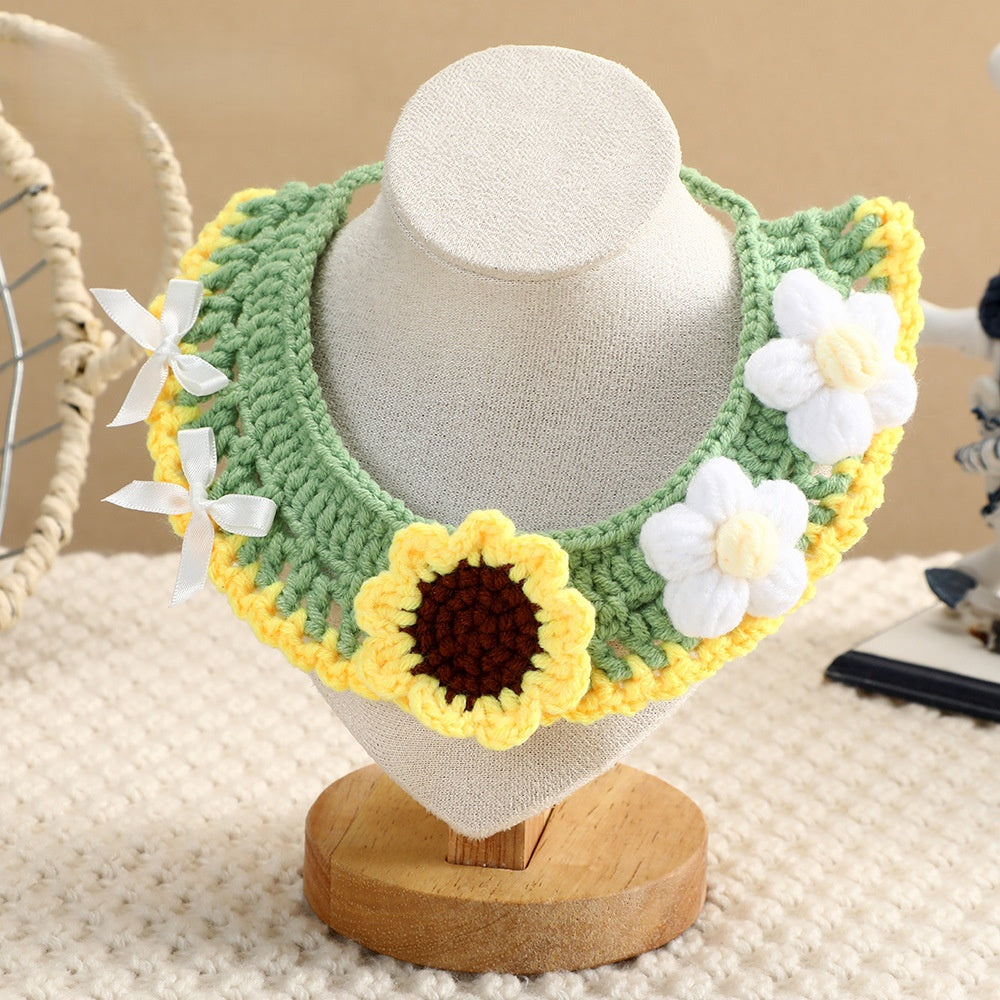 Handmade Crochet Cute Lace-Up Patchwork Small Pet Cat Bandana