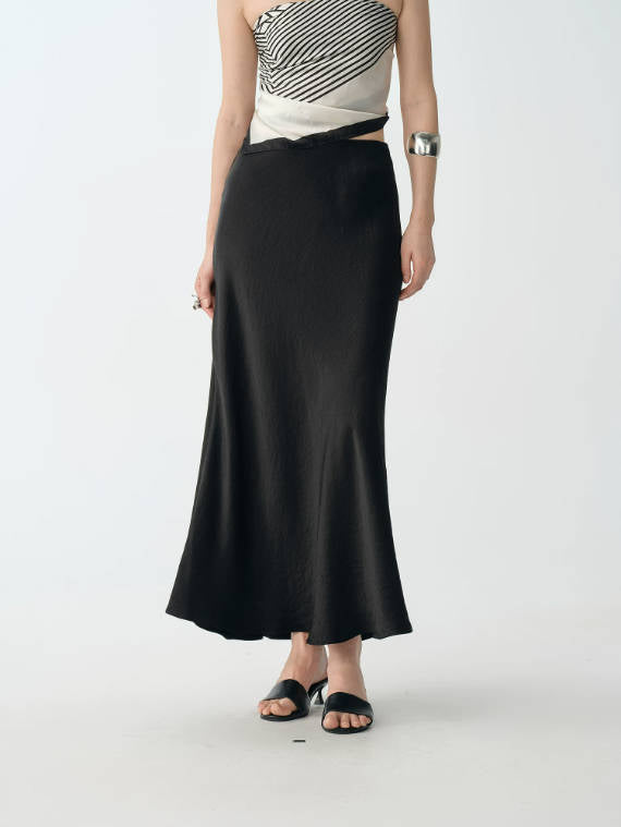 Elegant Acetate Elastic Waist Side Slit Slim A-Line Mermaid Skirt