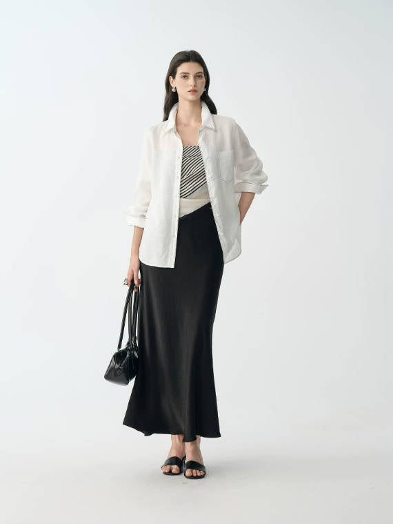 Elegant Acetate Elastic Waist Side Slit Slim A-Line Mermaid Skirt