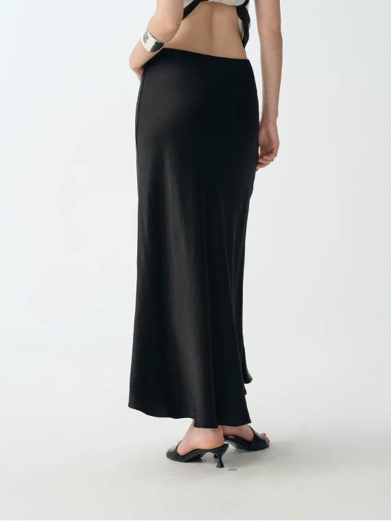 Elegant Acetate Elastic Waist Side Slit Slim A-Line Mermaid Skirt