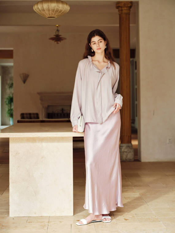 Elegant Acetate Elastic Waist Side Slit Slim A-Line Mermaid Skirt