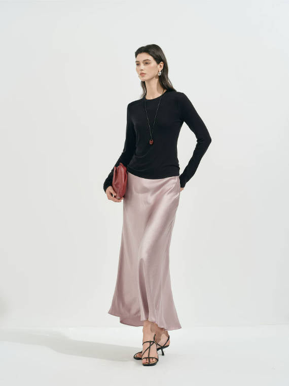 Elegant Acetate Elastic Waist Side Slit Slim A-Line Mermaid Skirt