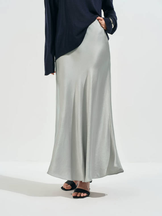 Elegant Acetate Elastic Waist Side Slit Slim A-Line Mermaid Skirt