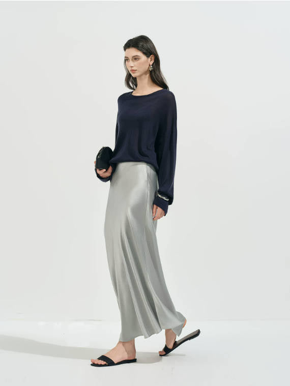 Elegant Acetate Elastic Waist Side Slit Slim A-Line Mermaid Skirt